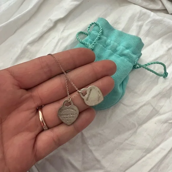 Tiffany and Co double heart in silver and teal enamel small size - Picture 4 of 4